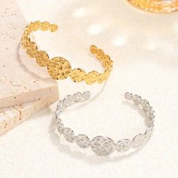 Bracelet étanche en acier inoxydable 316L, rond martelé texturé, forme C, minimaliste, couleur or 18 carats, bijoux à breloques