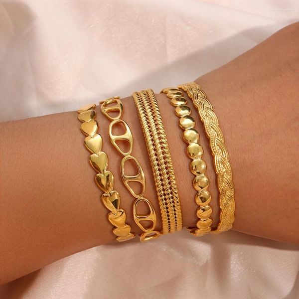 Bracelet étanche réglable en acier inoxydable, manchette ouverte, bracelets pour femme, mode cœur rond tressé plaqué or