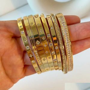Bangle Bracelets de zircone cubiques imperméables Bracelets en acier inoxydable Bijoux plaqués or 18 carats pour femmes Usine en gros Personnaliser Dr Dht7Y