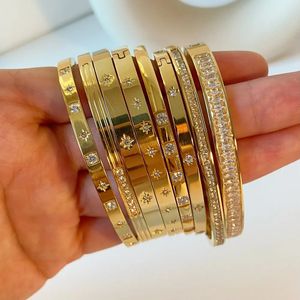 Bangle Waterdicht Kubieke Zirkonia Bangles Roestvrij stalen armbanden 18K vergulde sieraden voor dames Fabriek Groothandel Aanpassen 231027