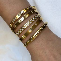 Bracelet étanche couleur de luxe bracelet en zircone cubique en acier inoxydable ouvert 18k galvanisé bijoux de mode femmes 230719