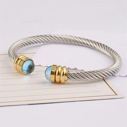 Pulseira inteira de aço inoxidável manguito azul grânulo moda jóias finas acessórios de pulso mão ornamento realizable194e