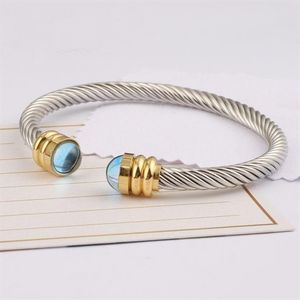 Bracelet manchette en acier inoxydable, perle bleue, bijoux à la mode, accessoires de poignet fins, ornement à la main, réalisable 246d