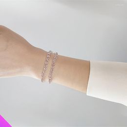 Bangle groothandel 10 2 rijen roze strass armband glanzende kristal meisje dames mode sieraden 2023