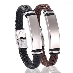 Bangle Groothandel 10 stks/Lot geweven lederen touwomslag Speciale stijl Classic roestvrijstalen herenarmband Dubbellaags Design DIY