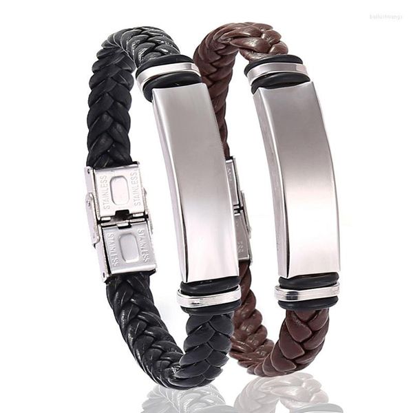 Bracelet en gros 10 pcs/lot tissé en cuir corde Wrap Style spécial classique en acier inoxydable hommes Bracelet Double couche conception bricolage