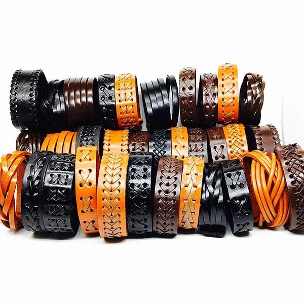 Brazalete al por mayor 20 piezas pulsera de cuero hombres brazalete pulsera genuina mujeres unisex negro marrón hecho a mano trenza ancha joyería de brazalete de moda