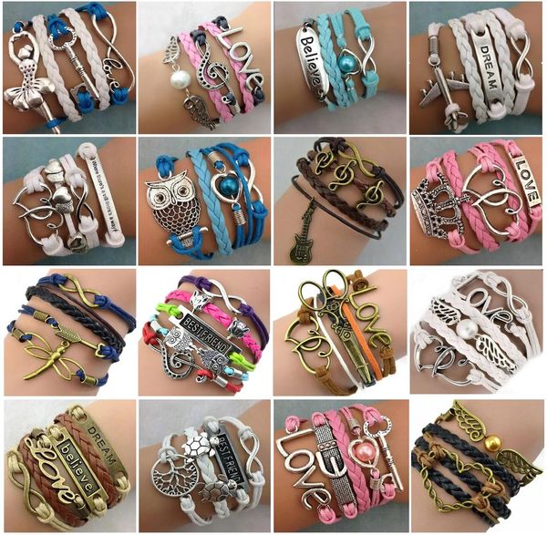 Bracelet en gros 30 pièces/lots mélange Style infini amour bracelets porte-bonheur Antique multicouche en cuir Bracelets pour femme bijoux