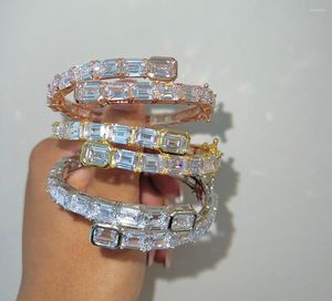 Bangle Groothandel Baguette CZ Armband Mens Bangles Iced Out Rose Goud Zilver Kleur Luxe Box Sluiting Drop