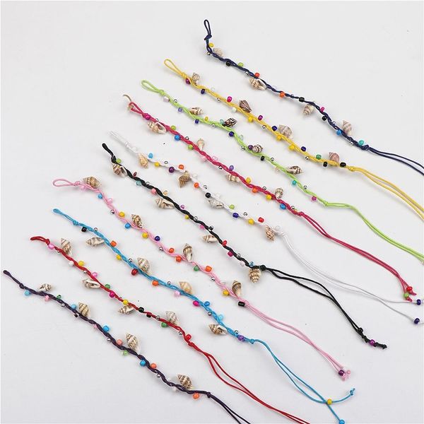 Bracelet En Gros En Vrac Lots 50pcs Conque Coquille À La Main Tressé Coton Corde Bijoux Bracelet Manchette Pour Femmes Mix Style Taille Réglable