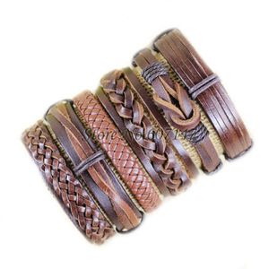 Bracelet En Gros À La Main 6pcsset Mode Charme Hommes Bracelet Tressé Multicouche En Cuir Emballage Punk Rock Bracelets pour Hommes Ami Cadeau 230718