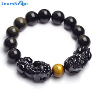 Bracelet en gros de perles d'obsidienne dorées naturelles Bracelets en pierre avec obsidienne PiXiu Bracelets mauvais esprits pour hommes femmes bijoux en cristal