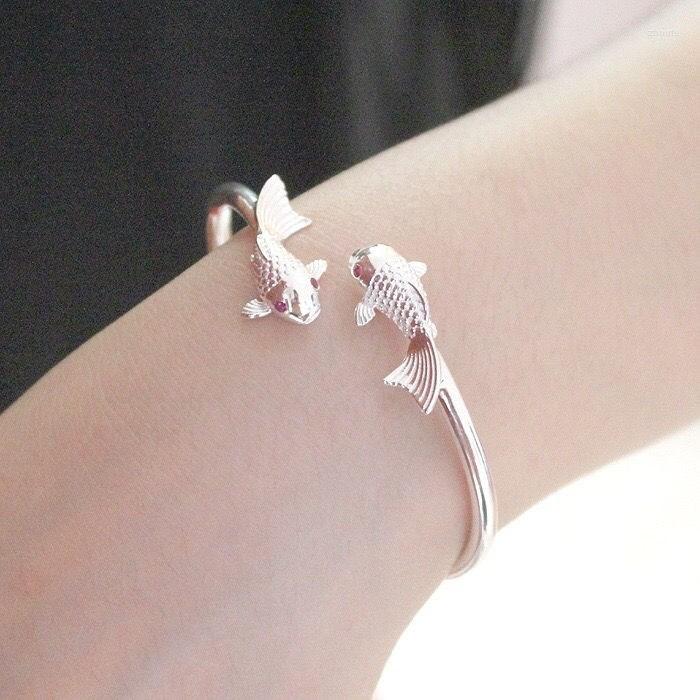 Bangle Wholesale Silver Plated Luxury Goldfish Armband Bangles For Women Fashion Classic Party Wedding Jewelry Gifts