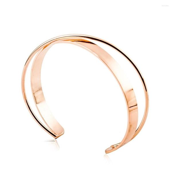 Brazalete ancho fino brazaletes dobles diseño moderno apertura ajustable chapado en plata dorada pulseras para mujer