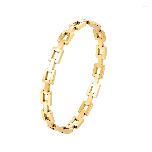 Bracelet largeur 4mm et 6mm, forme carrée Simple connectée, en acier inoxydable, bijoux de marque pour femmes, à porter au quotidien