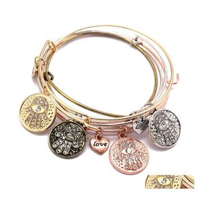 Bangle Draadbanden Vintage Bronze kleuren Algemene Crystal Hand Charms Expandable Heart Pendant manchet Bracelet Groothandel Women Accessori Otbbs