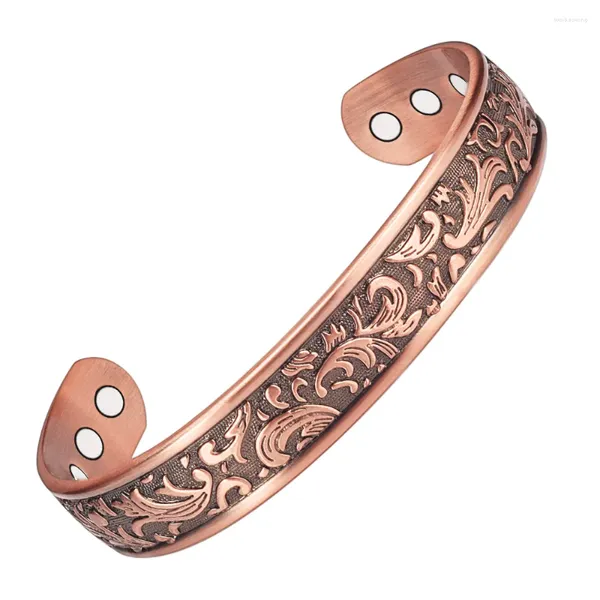 Brazalete Wollet Pulseras magnéticas de cobre antiguo de 7,5 pulgadas para hombres y mujeres Pulsera ancha Regalo de San Valentín Ajustable