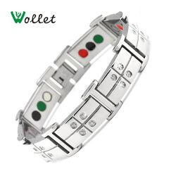 Brazalete Wollet joyería pulsera magnética de titanio brazalete CZ piedra para hombres salud turmalina germanio polvo imanes infrarrojos