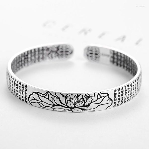 Brazalete de mujer, joyería de moda para hombre, pulsera de idioma de bendición de escritura budista tallada de loto Retro