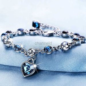 Bangle Vrouwen kleur zilver gelukkig armband vrouw blauwe hanger charmes hartvormige Pulseras bruiloft armband elegante sieraden verlovingscadeau 240319