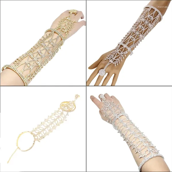 Brazalete de mujer para borlas de diamantes de imitación, brazalete, pulsera y anillo, boda, novia, hojas, joyería con flecos, cadena de mano, danza del vientre