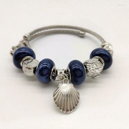Bracelet Femmes Fille Bijoux Bracelet Avec Ocean Shell Bleu Cristal Perles De Verre Coeur Couronne Melv22