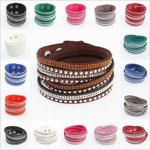 Bracelet femmes luxe multicouche en cuir Wrap manchette Punk cristal strass Bracelets bijoux Rose noir anniversaire saint valentin cadeau