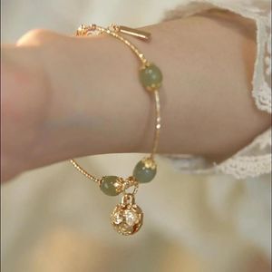 Brazalete de mujer Natural Hetian Jade bendición cuenta oro pulsera cadena dulce encantador viento joyería regalo de lujo