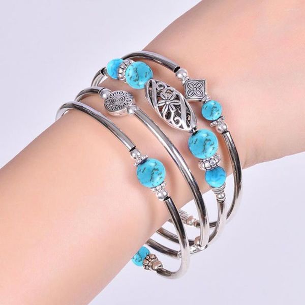 Bracelet femmes pierres naturelles ethnique multicouche rétro bleu Turquoise perles envelopper Bracelet bijoux accessoires