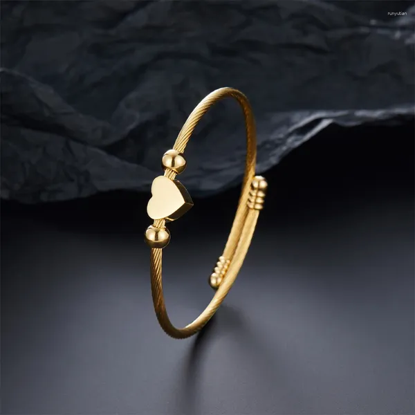 Brazalete de acero inoxidable en forma de corazón para mujer, cabeza cilíndrica, accesorios de joyería ajustables, regalos de vacaciones