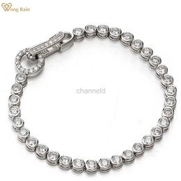 Bangle Wong Rain 100% 925 Sterling Zilver gemaakt Moissanite Edelsteen Party Fashion Dames Chain Bangle Fijne Sieraden Groothandel 240319