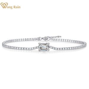 Bangle Wong Rain 100% 925 Sterling Zilver VVS1 Emerald Cut 1CT Echte Moissanite Diamanten Edelsteen Vrouwen Armbanden Fijne Sieraden Met GRA