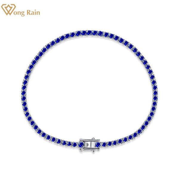 Brazalete Wong Rain 100% Plata de Ley 925 Zafiro Esmeralda Rubí Creado Moissanite Piedra preciosa Cadena de tenis Pulsera Brazalete Joyería fina