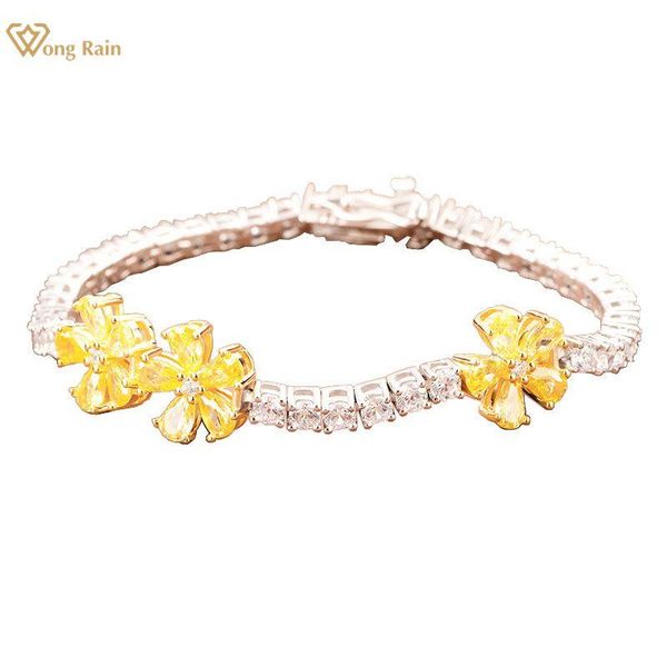 Bracelet Wong Rain 100% 925 Sterling Silver Fleur Diamants à haute teneur en carbone Citrine Gemstone Tennis Bracelet Bracelet Fine Jewelry Grossiste