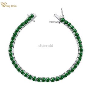 Bangle Wong Regen 925 Zilver 4MM Emerald Lab Sapphire Stone Hip Hop Tennis Chain Armbanden Fijne Sieraden Groothandel 240319