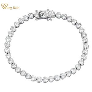 Bangle Wong Rain 925 STERLING Silver 3 mm en forme de cœur Laboratoire Sapphire Sapphir High Carbon Diamond Gemstone Bracelet Bijoux en gros Q240506