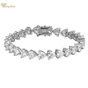 Bangle Wong Rain 925 Sterling Silver Heart Cut Created Moissanite Diamonds Gemstone Full Diamond armband Bangle voor vrouwen Fijne sieraden