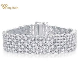 Bangle Wong Rain Luxe 100% 925 Zilver 14MM Lab Witte Saffier Steen Vrouwen Armbanden Bruiloft Fijne Sieraden 240319