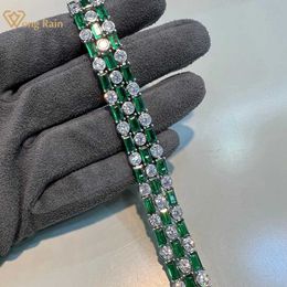 Bangle Wong Rain Vintage 925 sterling zilver Emerald High Carbon diamanten armband met edelstenen voor dames heren nobele sieraden jubileumcadeau 240319