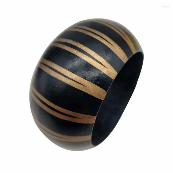 Bracelet manchette en bois Bracelet femme bohème Vintage ton neutre noir doré rond bijoux en bois naturel