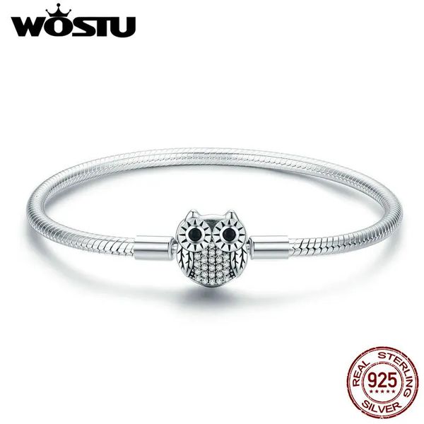 Brazalete WOSTU genuino 925 plata esterlina búho diseño encanto pulsera brazalete para mujeres ajuste marca original DIY cuentas joyería CQB067 231013