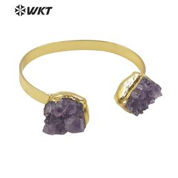 Bangle WTB594 WKT gros améthystes naturelles précieuses Bracelet en pierre irrégulière ouverture réglable Bracelet en or femmes bijoux cadeaux