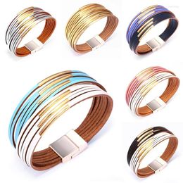 Bracelet WYBU 11 couleurs multicouches en cuir pour femmes Bracelet bicolore parfait bijoux assortis pour la famille et les amis cadeaux cet été