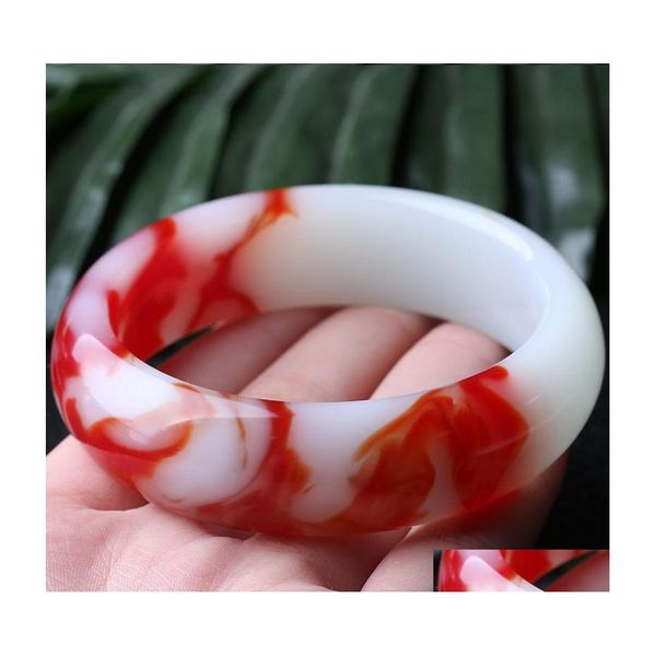 Bracelet Xinjiang Hetian Soie Poulet Sang Rouge Et Blanc Jade Bracelet Pour Femmes Drop Delivery Bijoux Bracelets Dh9Co