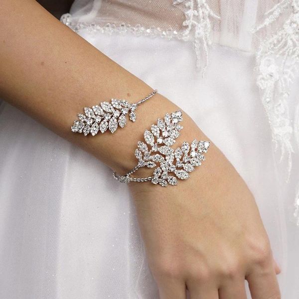 Bangle Xsbody Bridal Rhinestone Leaf Bijoux pour les femmes GAGE DE MAIN CRISTAL OUVERT