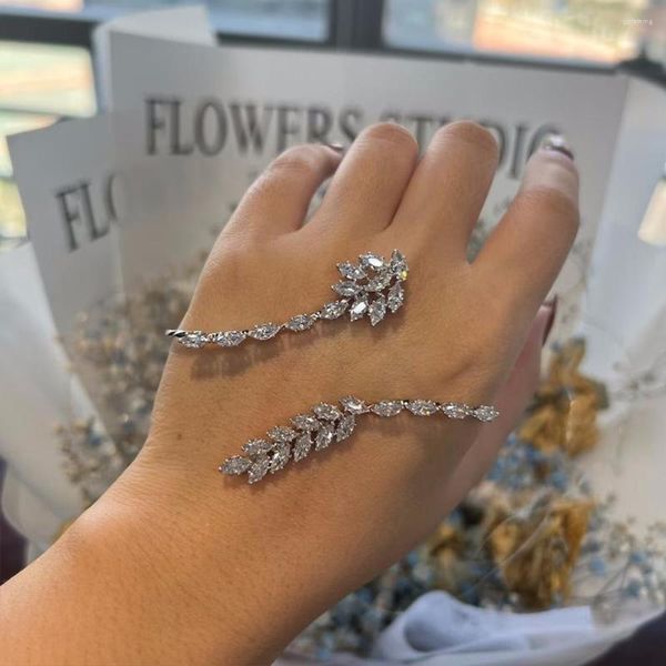 Brazalete XSBODY hoja pulsera dama de honor para mujer CZ 2023 moda mano Palma dedo diseñador joyería manijas regalos fiesta