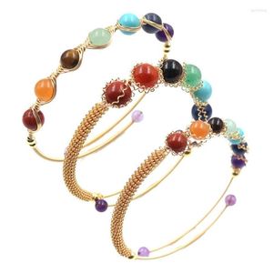 Bangle XSM 7 Chakra Yoga Meditatie Bracelet Genezing Crystal Stone Bead Cuff armbanden Verstelbare 14K Gold Polated Women Gifts