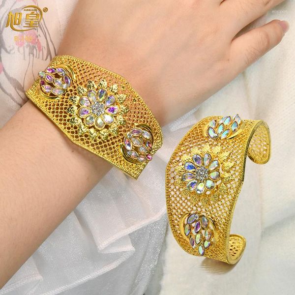 Brazalete XUHUANG africano Vintage real de lujo brazaletes para mujer boda fiesta circón cristal Dubai oro plateado joyería regalos