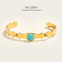 Bangle Yachan Yachan Trendy Irrégul en acier inoxydable pour les femmes Turquoise Naturel Stone 18K Bijoux plaqué d'or