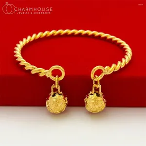 Bracelet plaqué or jaune Double cloches manchette torsadée bracelets pour Femme bracelet Pulsera Femme bijoux à la mode accessoires